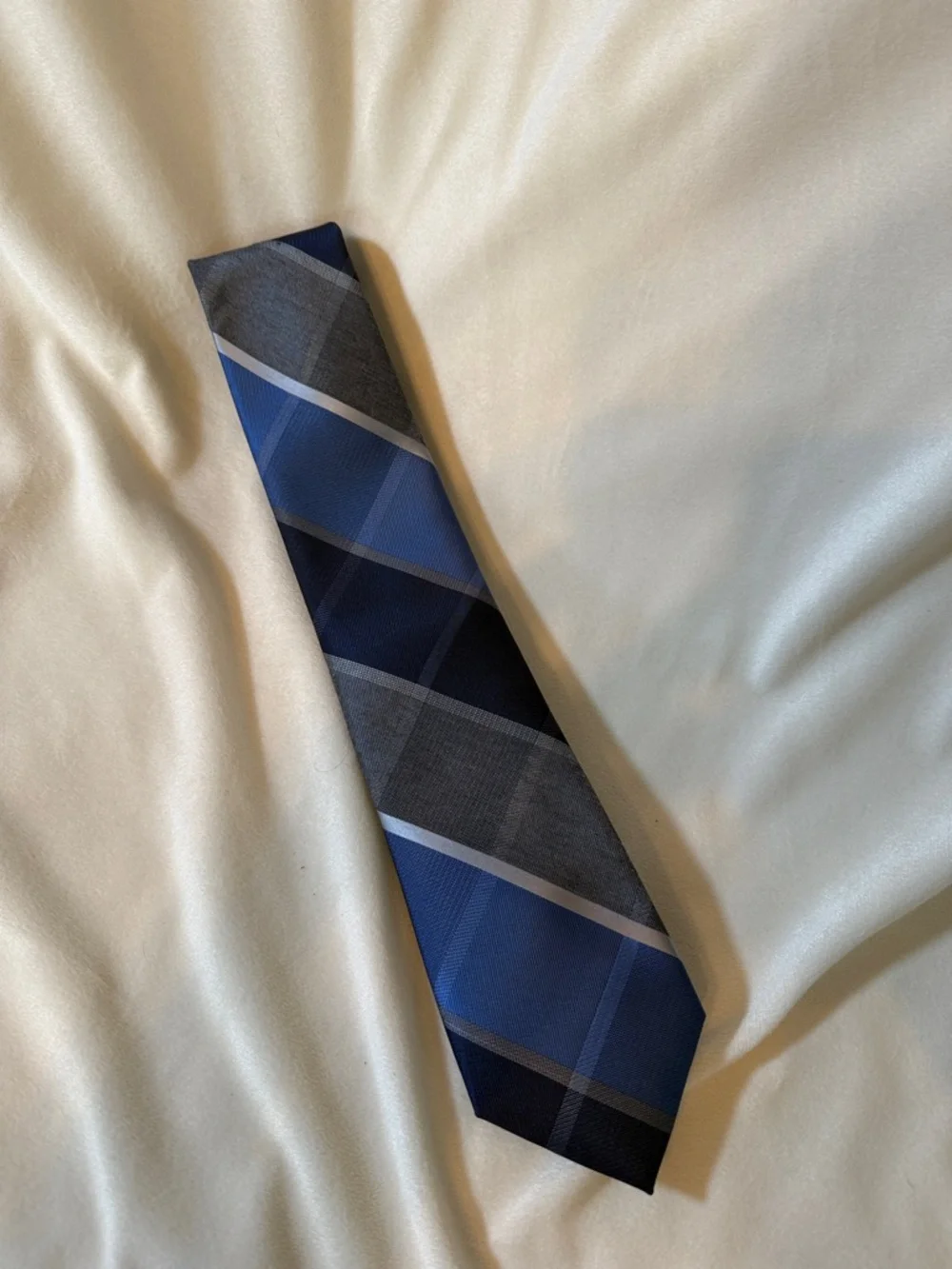 Stafford Tailored Culture Mens Blue Navy Grey Plaid Check Polyester Blend Tie‎